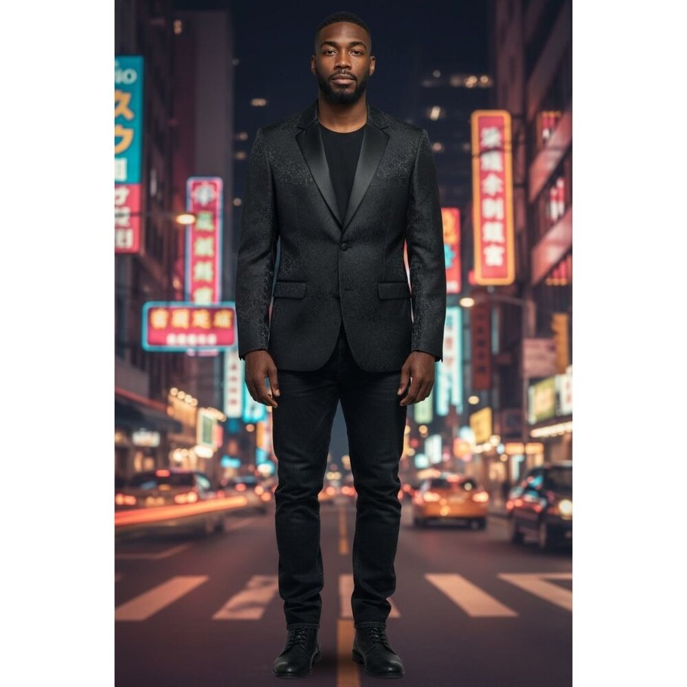 SOUL OF LONDON Men Black Pattern Blazer 40R